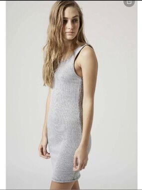 Topshop Light Gray Ribbed Tank Low Back Bodycon Mini Dress